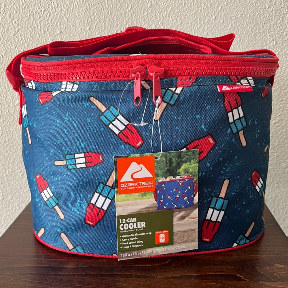 Ozark Trail 12 Can Cooler Carry Handle & Shoulder Strap Americana Blue Popsicle